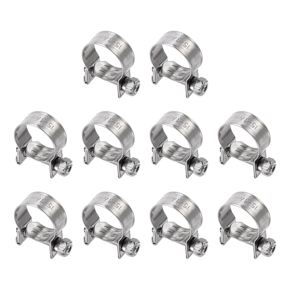 HARFINGTON 10pcs Fuel Injection Hose Clamp 15-17mm Adjustable 304 Stainless Steel Mini Gas Line Hose Clamp for Automotive Agricu