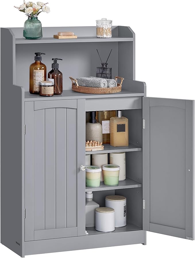 VASAGLE 39.4-Inch Tall Storage Cabinet, Floor Cabinet with 2 Doors, 2 Adjustable Shelves, Freestanding, for Bathroom, Kitchen, Living Room, Dove Gray UBBC770G02