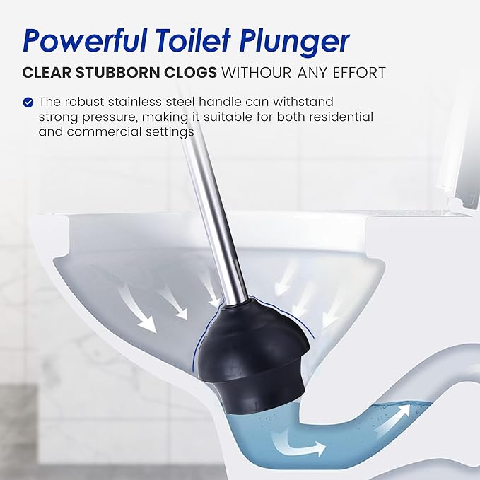 Stainless Steel Toilet Brush and Holder Set - Modern Toilet Brush and Plunger Set - Bathroom Essentials