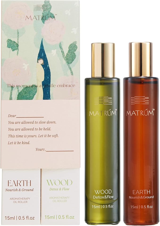 MATRUM Deep Relax & Ease Anxiety Essential Oil Roll On Set, 100% Pure Aromatherapy Oils for Stress Relief, Calming & Emotional Balance, Pet Friendly, Portable, Wood & Earth Duo, 1 Fl Oz