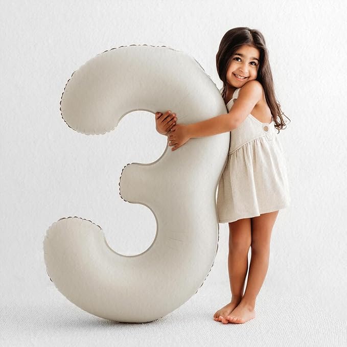 Number 3 Balloon Beige,40 Inch Large Cream Foil 3 Helium Balloons for Boys Girls Birthday Anniversary Decorations
