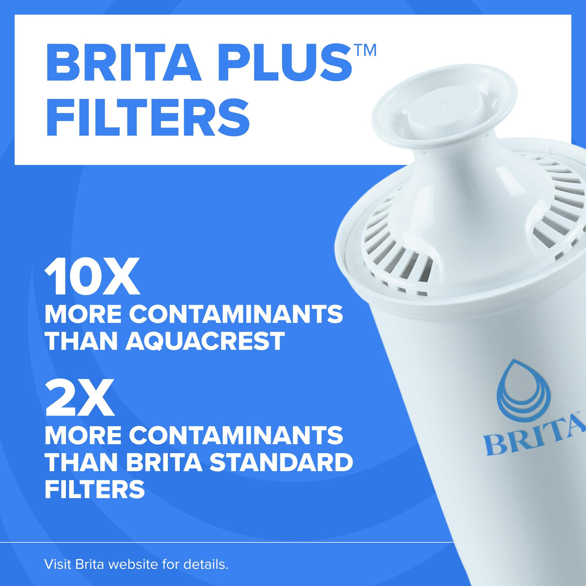 Brita Extra-Large 27-Cup Water Dispenser with BritaPlus Filter, WQA NSF/ANSI Certified, Reduces 2X Contaminants vs. Standard, Reduces Chlorine, Zinc, Copper, Mercury & More, 1 Filter Included, White