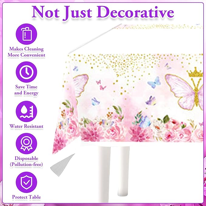 Pink Butterfly Birthday Party Supplies Tableware Sets,Includes Disposable Plates, Napkins, Cups,Straws,Cutlery, Balloons, Banner, and Tablecloth for Party Baby Shower Birthday Decorations,Serves 20