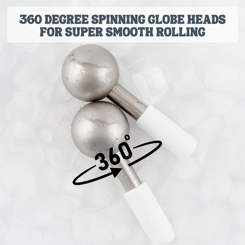Eli with Love Ice Globes for Facials - 360 Rotating Unbreakable Steel Ice Globes with Carry Case - Professional Esthetician Supplies - Ice Roller for Face and Eyes - Ideal Skincare Tool (White)