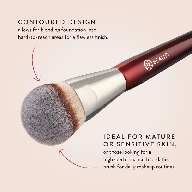 BK BEAUTY BRUSHES - 101 CONTOURED FOUNDATION BRUSH - Contoured Foundation Brush - Foundation Makeup Brushes - Face Brush For Liquid Or Cream Foundations