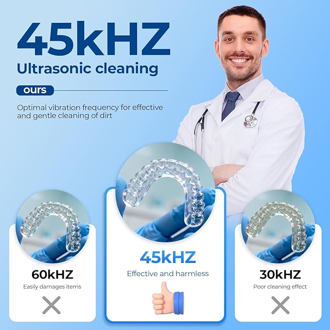 Dental Ultrasonic Retainer Cleaner Machine: Dental Cleaning Pod for Denture/Mouth Guard/Aligner/Night Guard/Braces/Toothbrush Heads/Jewelry - 45kHz Retainer Cleaner with Digital Timer & 200ML