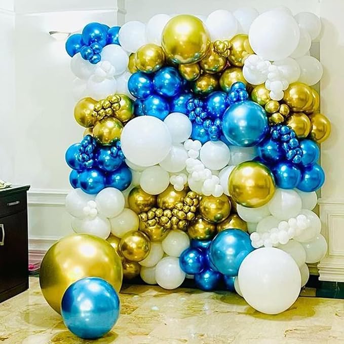 Metallic Blue and Gold Balloon Arch Kit, 100 Pcs Gold and Blue Balloon Garland Kit, Metallic Balloons Different Sizes 18/12/10/5 inch for Graduation Birthday Party Decorations