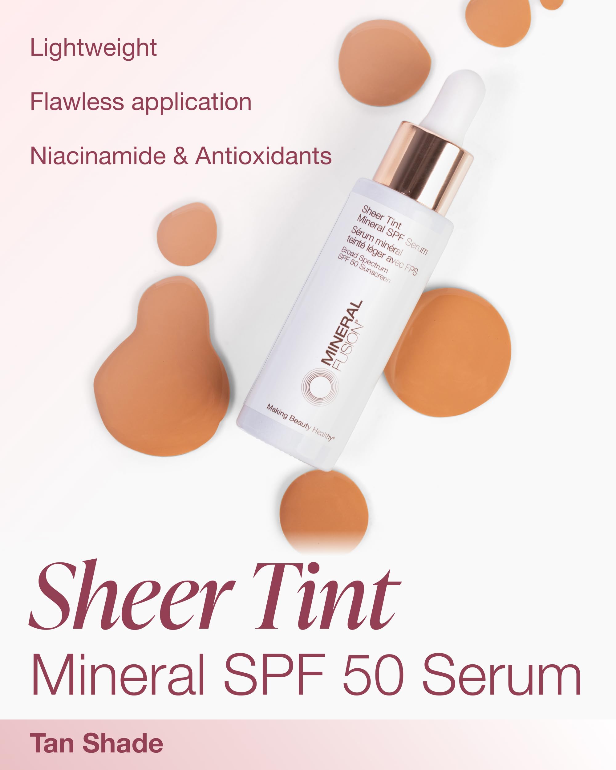Mineral Fusion Sheer Tint Mineral SPF 50 Face Serum (Tan), 1 Fl Oz
