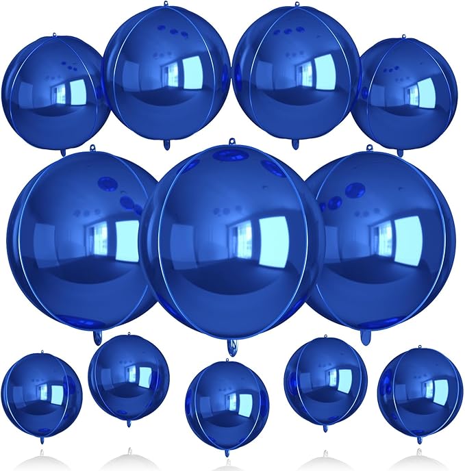 Biapian 12 Pcs Navy Blue Round Foil Balloons, 22" 18" 15" 10" 4D Round Ball Shape Balloon, Giant Dark Blue Metallic Balloons for Birthday Party Baby Shower Graduation Disco Prom Decorations Supplies