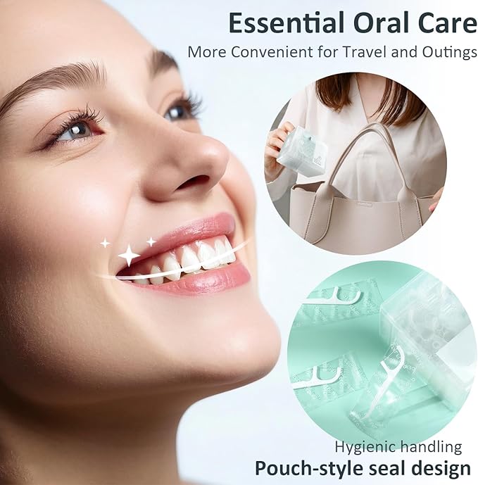 EKIND 50 Count Individually Wrapped Dental Floss Picks Box Smooth Strong Thread Easy Grip Handle for Daily Cleaning Oral Care