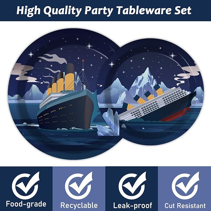 chiazllta 96 Pcs Nautical Party Paper Plate and Napkins Cruise Ship Classic Movie Birthday Party Table Decorations Supplies Ocean Tableware for 24 Guests