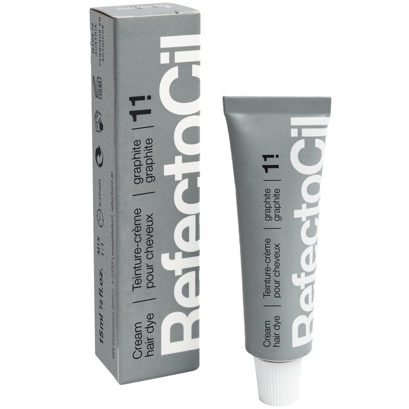 RefectoCil Graphite (#1.1) Hair Tinting Kit Includes Cream Hair Dye + Liquid Oxidant 3% + Application Set & Mixing Dish