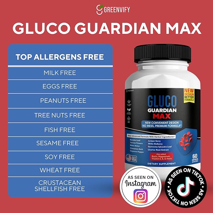 Gluco Guardian Max Advanced Wellness Support Capsules – Vitamin, Mineral, and Herbal Supplement with Magnesium, Vitamin C, Zinc, and Banaba Leaf – Non-GMO, Gluten-Free – 60 Capsules (1)
