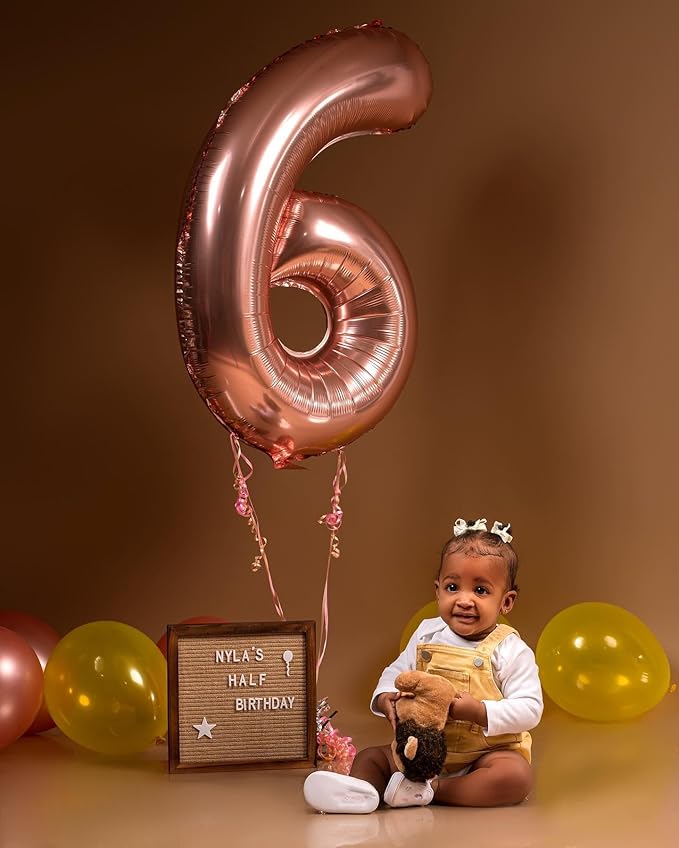 Rose Gold Number 6 Balloon 40 Inch, 6 Balloon Number, 6th Birthday Decorations, Rose Gold Party Supplies for Boys Girls