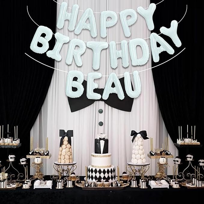 TONIFUL 65 Pcs 16 Inch White Happy Birthday Balloons and 2 Sets A-Z Foil Letters Balloons DIY Personalized Phrase Banner for Birthday Celebration Halloween Thanksgiving Christmas Party Decorations