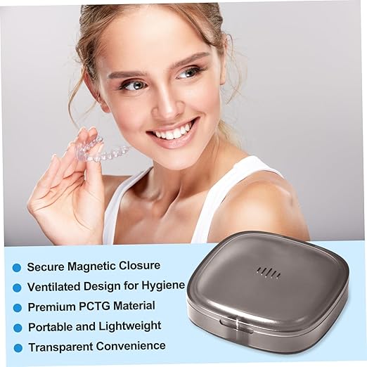 Retainer Case with Vent Holes PCTG Mouth Guard Case with Magnetic Closure Portable Transparent Grey Mouthguard Container for Home, Office, Travel Mouth Guard