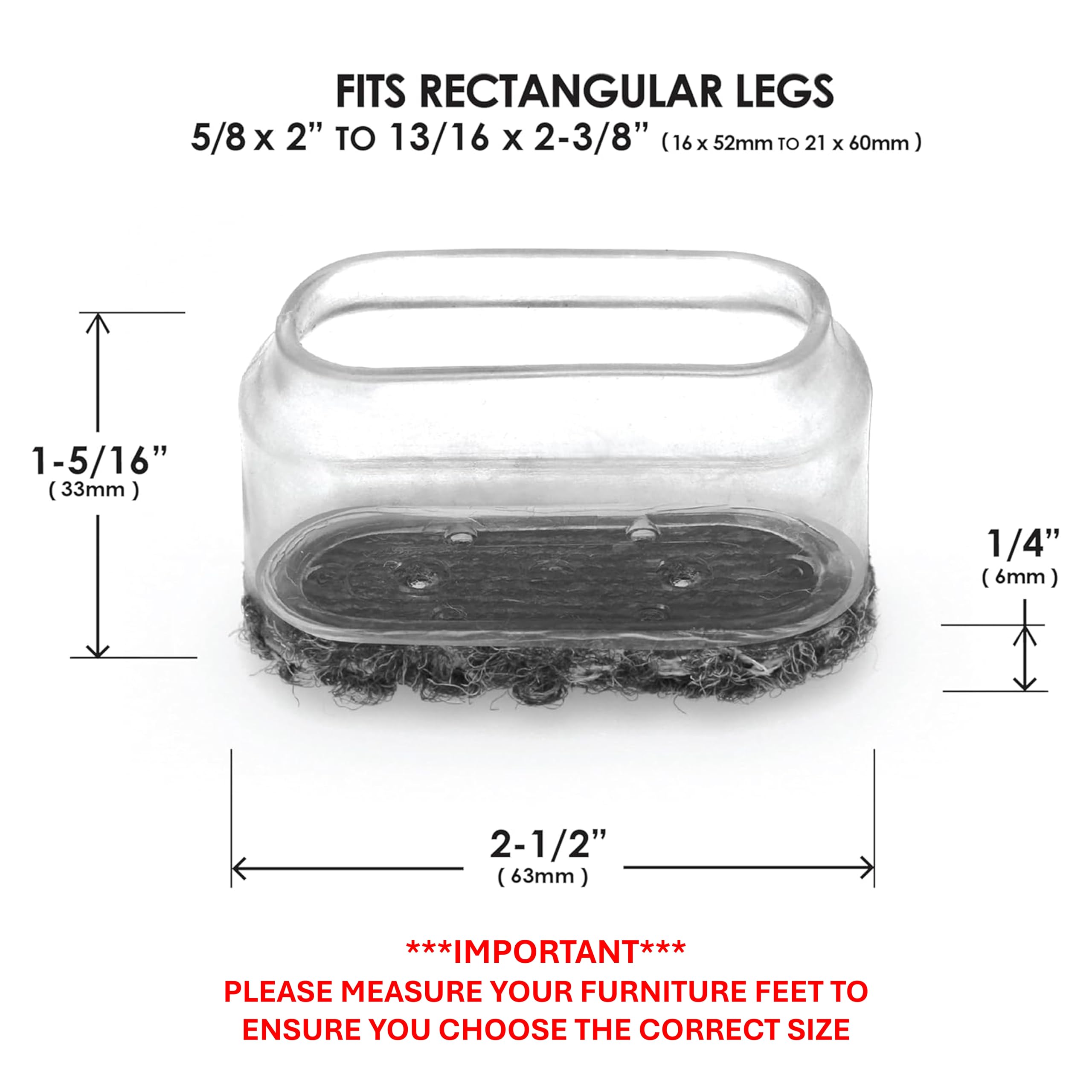 Slipstick GorillaOutdoor Berber Furniture Feet Pads with Clear Sleeve Sock (8 Pack) Weatherproof Outdoor Furniture Sliders for Rectangular Legs