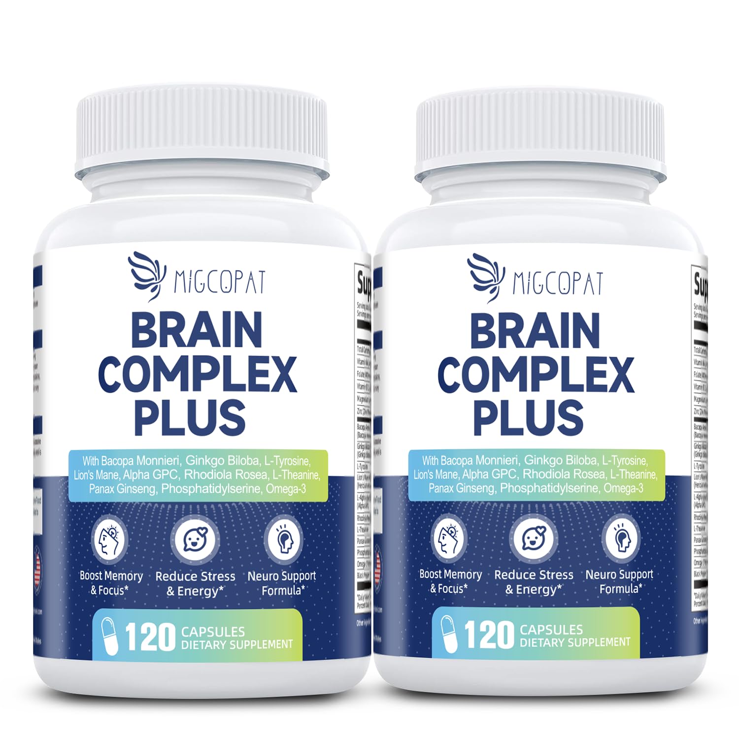 2-Pack Brain Supplements for Memory & Focus | Nootropic with Bacopa, Lion's Mane, Alpha GPC | Mental Clarity & Cognitive Support | Vitamin B6 & B12 – 240 Caps (120/Bottle)