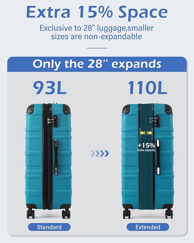 Coolife Hardside Checked Luggage with TSA Lock, Spinner Wheels, Telescopic Handle, Lightweight Suitcase (Red, L(28in))