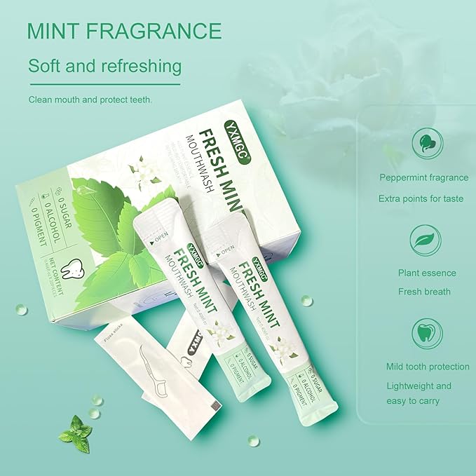 Travel Size Mouthwash Packets – Portable, Fresh Breath Anytime, Eliminates Bad Breath, Sugar-Free, Alcohol-Free, 20 Pack × 0.4 Fl Oz