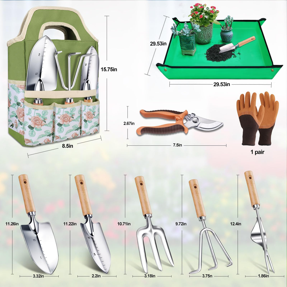 Kynup Garden Tools Set with Storage Bag, Heavy-Duty Gardening Kit for Women