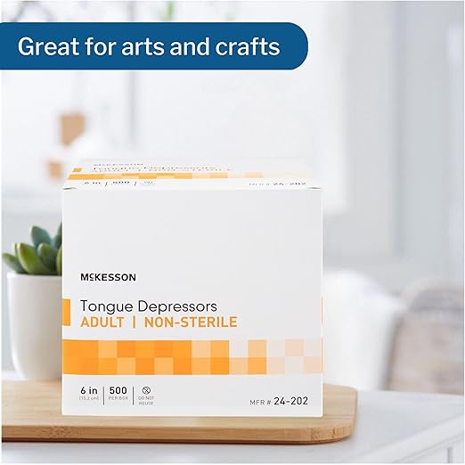 McKesson Tongue Depressors Adult Size, Non-Sterile, Wood, Unflavored, Splinter-Free (5000, 6")