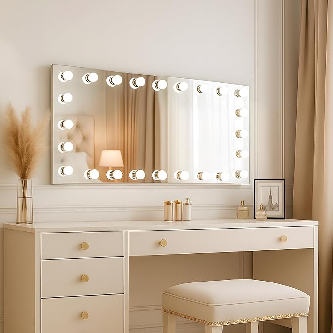 WTTY LED Bathroom Mirror with Lights 40"x24" Hollywood Wall-Mounted Mirror with 3 Color Temperatures, Stepless Dimmable Bulbs, Anti-Fog & Shatter-Proof