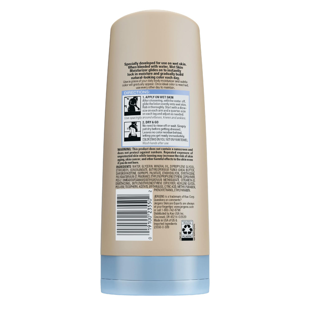 Jergens Natural Glow In Shower Lotion, Self Tanner for Fair to Medium Skin Tone, Sunless Tanning Wet Skin Lotion for Gradual, Flawless Color, 7.5 Ounce (Packaging May Vary)