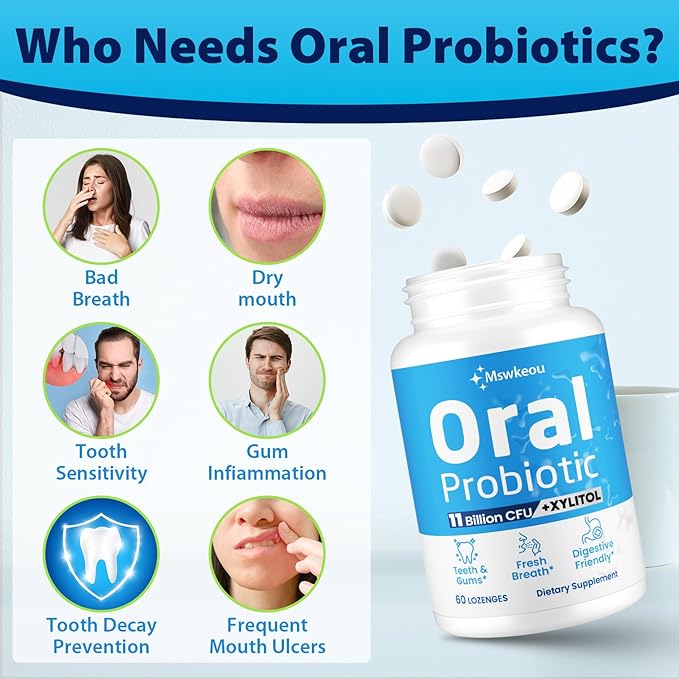 Oral Probiotics for Mouth Bad Breath for Adults 11 Billion CFU, Best Breath Oral Dental Probiotics for Teeth & Gums, Dry Mouth, Gum Restore, Fresh Breath, Chronic Halitosis & Gut Health, 2 Pack