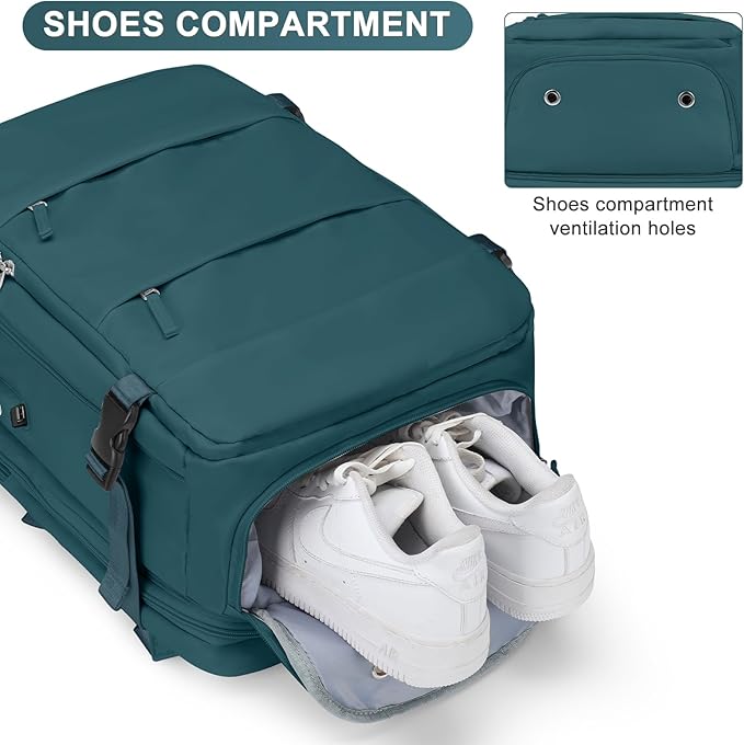 coofay Extra Large Backpack For Traveling On Airplane Carry On Backpack Flight Approved Personal Item Travel Backpack For Women Men Airline Approved Gym Bag With Shoe Compartment Weekender Hiking Bag