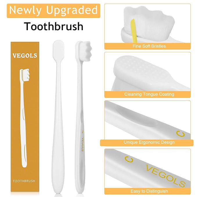 Adult Extra Soft Toothbrush with 20000 Soft Bristles, (Pack of 6) Micro Nano Manual Toothbrushes for Protect Sensitive Gums - White