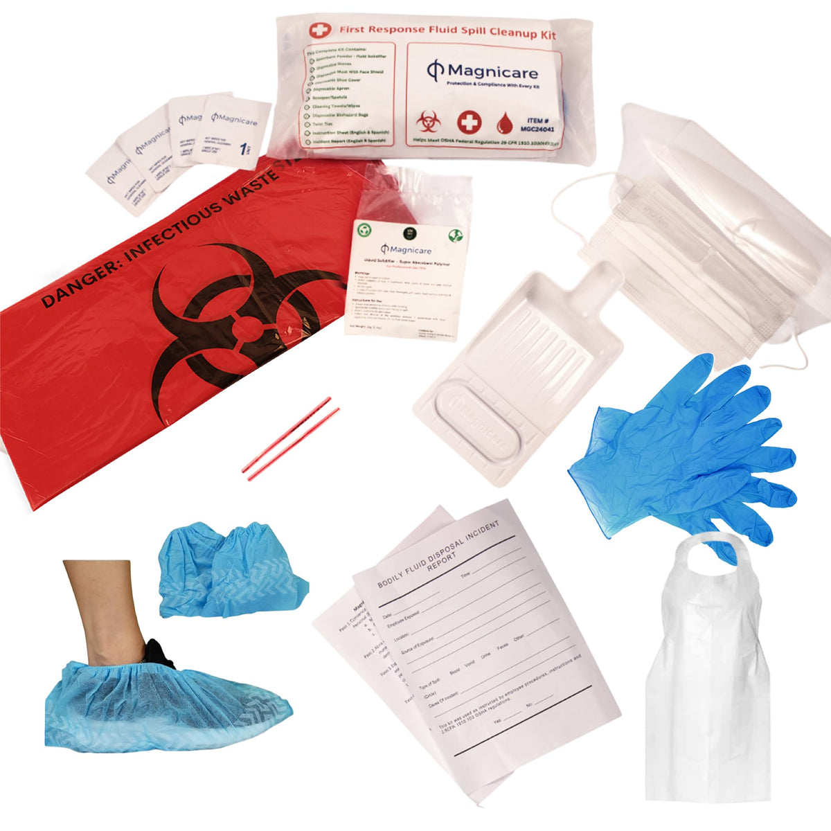 Bloodborne Pathogen & Vomit Cleanup Kit - Be OSHA Compliant| Comprehensive First Response Spill Kit for Bodily Fluids | Bodily Fluid Clean Up Bag| Ideal for Schools, Restaurants & Retirement Homes