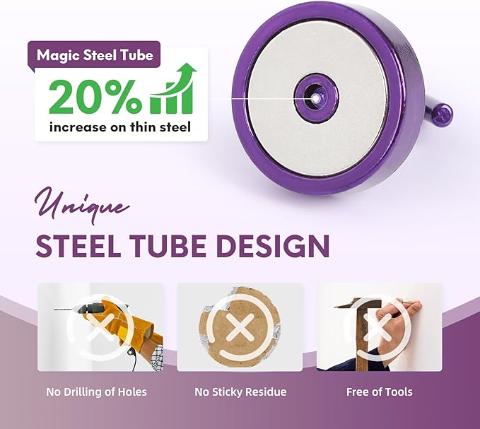 Neosmuk Magnetic Hooks, Cruise Ship Essentials, 80lb+ Heavy Duty Magnetic Hooks for Cruise Cabins, Refrigerator, Grill, Hanging, and Travel | Extra Strong Must-Haves Magnet Hook,Purple