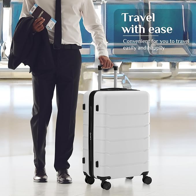 NEWBULIG 28 Inch Carry on Luggage, Lightweight Expandable Rolling Suit Case with TSA Lock, Hard Shell ABS Suitcase with Double Spinner Wheels, White