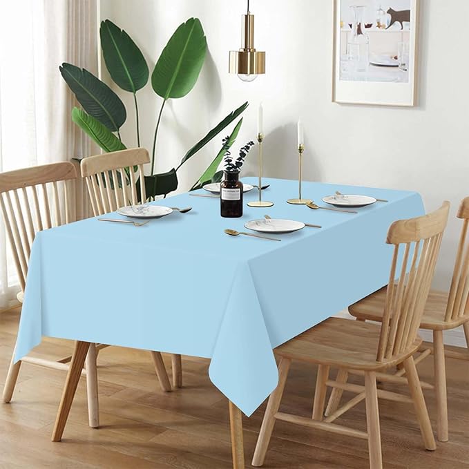 QIKSION Light Blue Plastic Table Cloth Disposable 6 Pack, 54 x 108 Inch Tablecloths for Baby Shower Birthday Party, Easter Decorations, Rectangle Table Cover