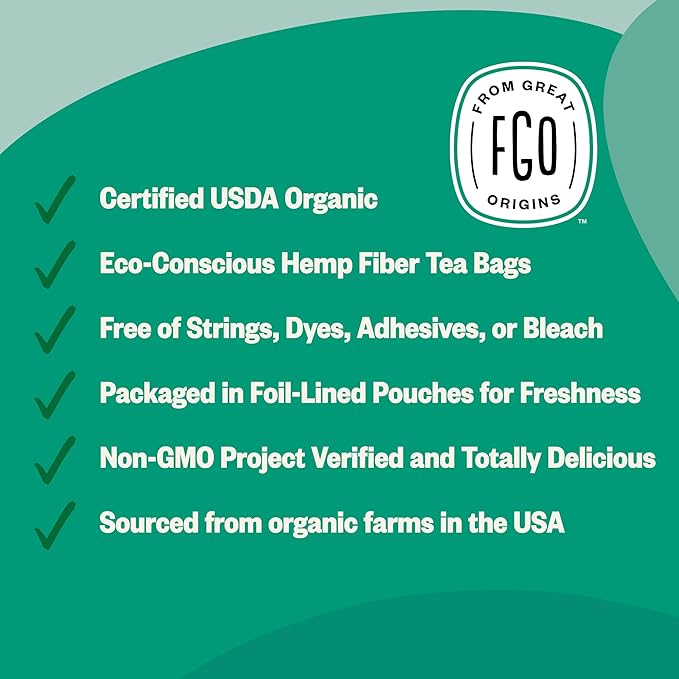 FGO Organic Spearmint Leaf Tea, 100 Count, Eco-Conscious Tea Bags, Caffeine Free, Resealable Bag, Packaging May Vary (Pack of 1)