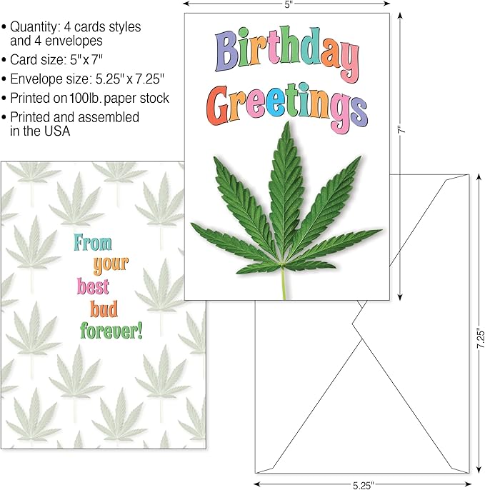Funny Stoner Birthday Card Assortment (5x7) 4 Card Set by Smart Alex (Weed Gift Designs)
