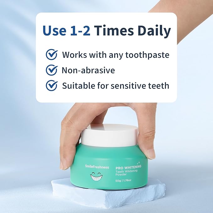 Teeth Whitening Powder - Removes Plaque & Stains, Enamel Care Tooth Whitening Powder with Pap+, Ideal for Sensitive Teeth, Refreshing Mint Flavor (1.76oz).