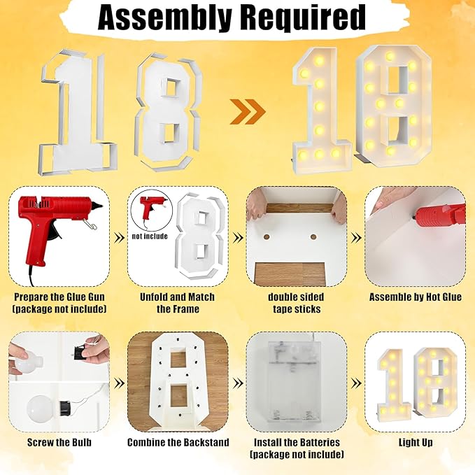 4ft Light Up Numbers 18 Large Numbers with Lights Bulbs White Marquee Frame for 18th Party Boys Girls Birthday Decorations Pre-Cut Mosaic Cardboard Giant Cut-Out Thick Foam Board Sign Anniversary