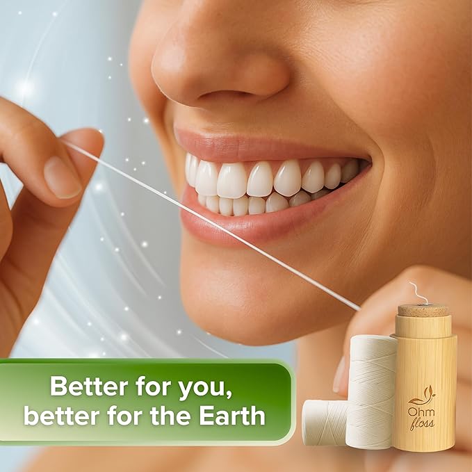 Ohm Earth’s Ohm Floss Refill – Natural Silk Dental Floss for Refillable Bamboo/Steel Holder, Candelilla Wax, 100% Compostable, Eco Oral Care, 109 yds/100m (2-Pack) Natural Mint