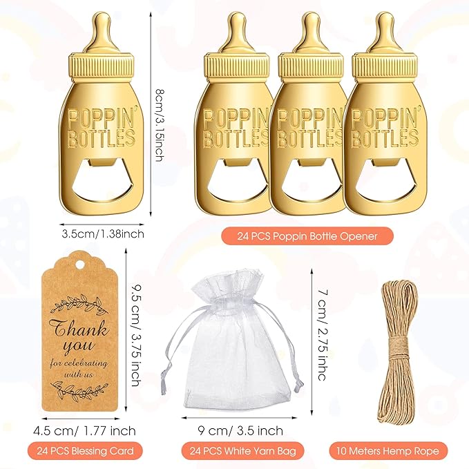 CHENGU Popping Bottle Openers Baby Shower Return Favors for Guests Bottle Opener Decorations and Souvenirs with Organza Bags Thank You Tags for Theme Party Favors (Retro Style,73 Pieces)