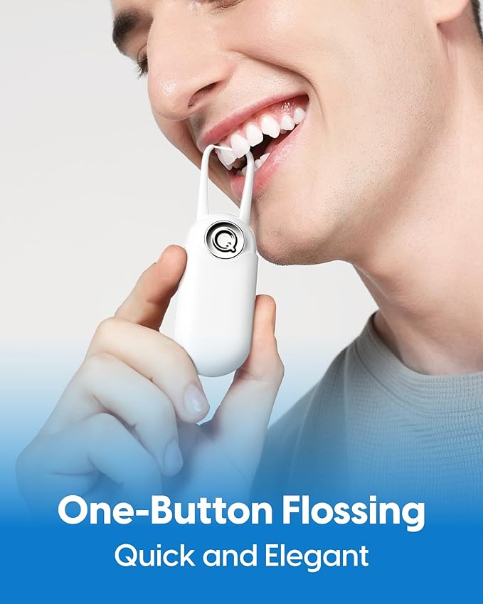 C1S Reusable Flosser Set, Auto-Restringing Flosser with Replaceable Floss Capsule, Multi-Hygiene, Portable Travel Floss, Recyclable Zero Waste, Unflavored (Shell White)
