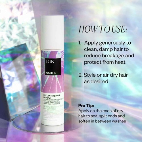 IGK Cash In Instant Repair Hair Serum | Reduce Breakage + Increase Strength | Silicone-Free | 1.7 oz (Pack of 2)