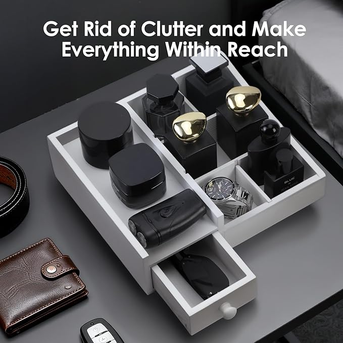 Organizer For Men,Bathroom Countertop Organizer,Perfume Organizer,Cologne Organizers,Bathroom Storage,Restroom Organizer,Dresser Top Organizers,Perfume Stand,Gifs For Men,Adjustable Partition(White)