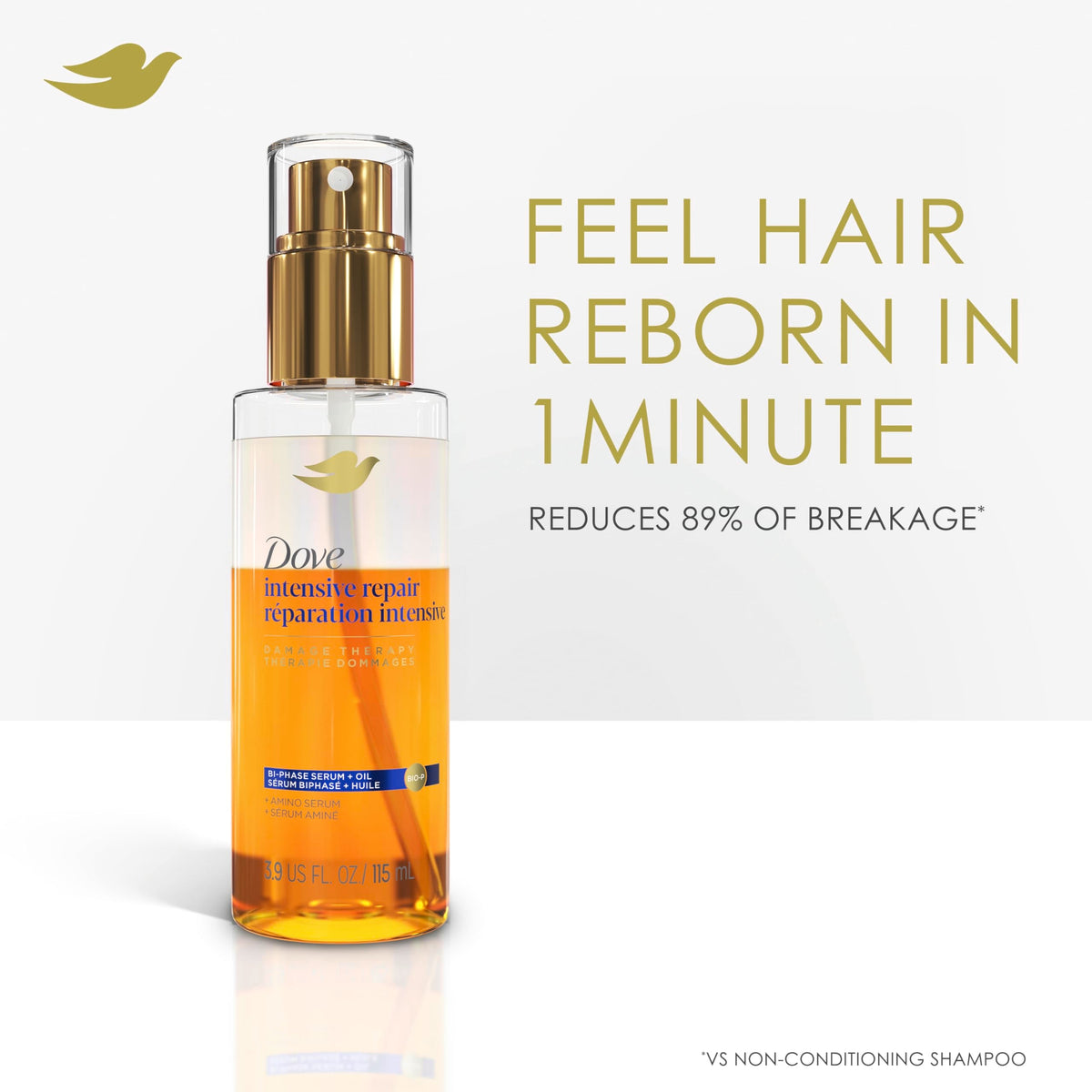 Dove Damage Therapy Intensive Repair with Amino Serum Bi-Phase Serum + Oil Hair Spray for Shine, Frizz Control, and Split Ends 3.9 oz