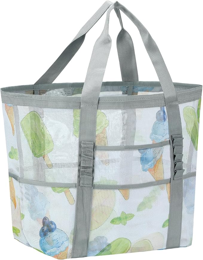 Mesh Beach Bags for Family - Women Beach Tote Bag for Toys, Towels, Travel Vacation Cruise Essentials