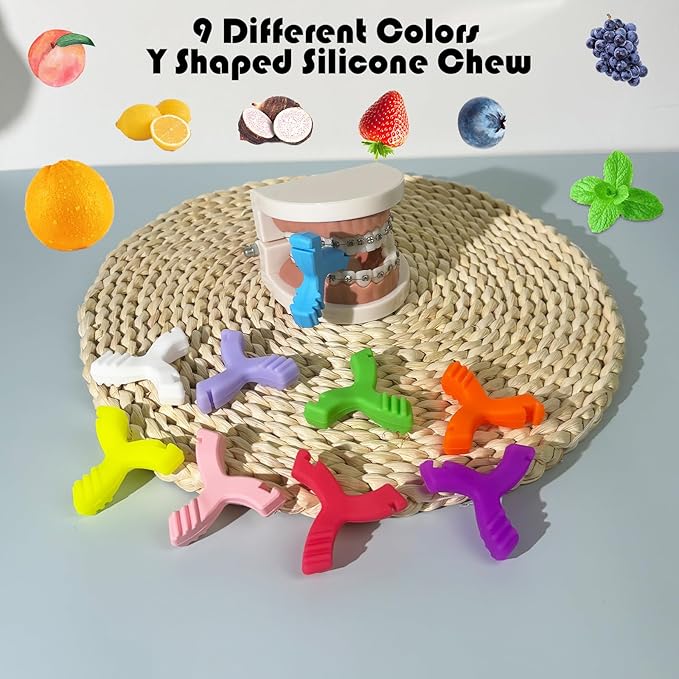 Aligner Chew,8PCS Y-Shaped Chew for Invialign Aligner,Hardness 45°Silicone Orthodontic Munchies Chompers Aligner Trays Seaters (8PCS Mix Flavor)
