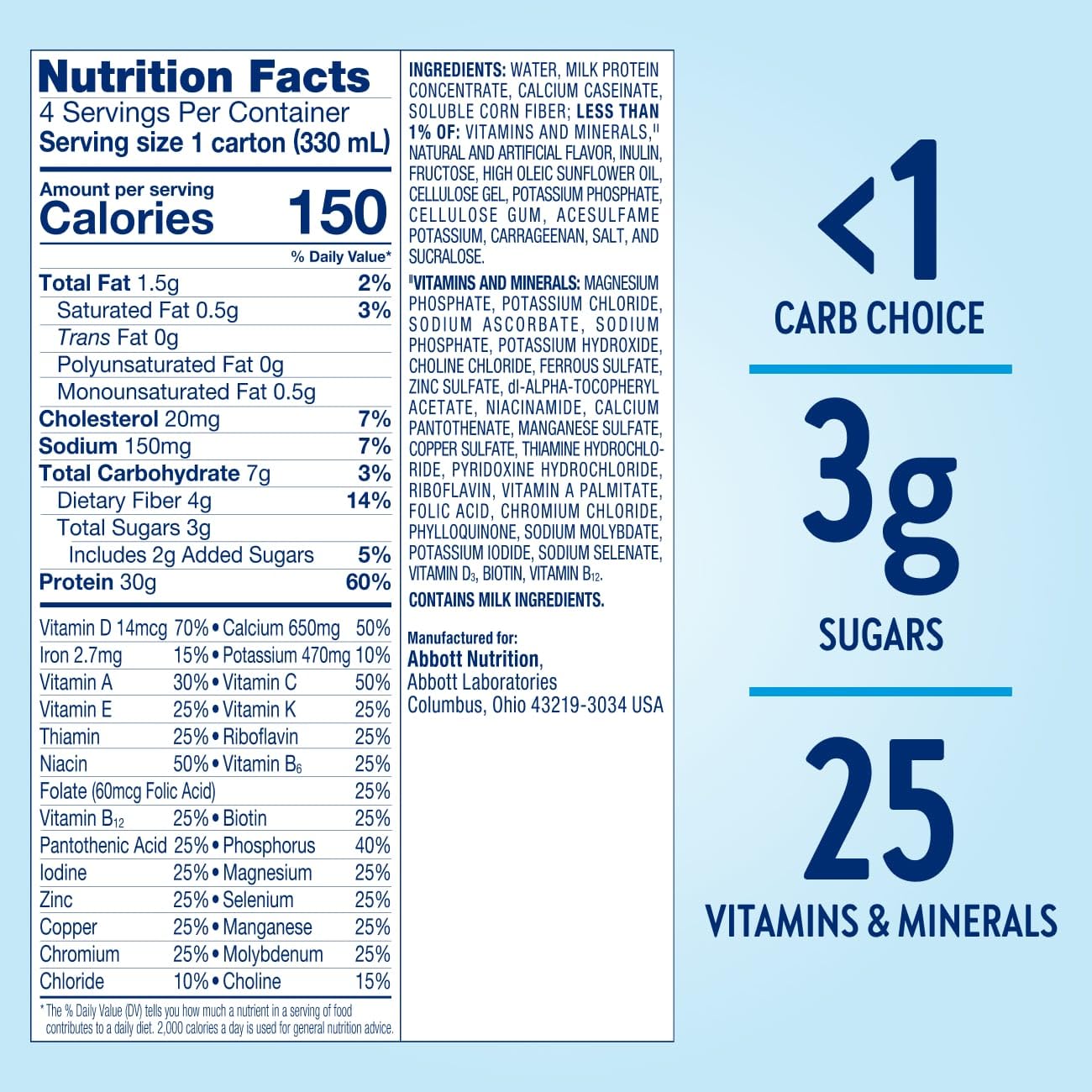 Glucerna Protein Smart Diabetes Care Shake, Vanilla, Diabetic Meal Replacement to Support Blood Sugar Management, 30g Protein, 150 Calories, Ready to Drink, 11-fl-oz Bottle, 12 Pack