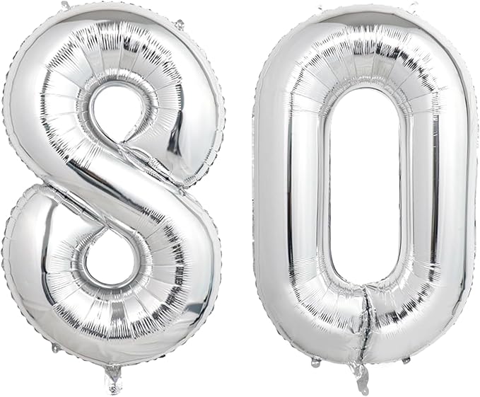 Number Balloons Silver Party Balloon - Giant Number 80 Balloon, 40 Inch Large Balloon for 80th Birthday Decorations, Silver Party Supplies for Anniversary