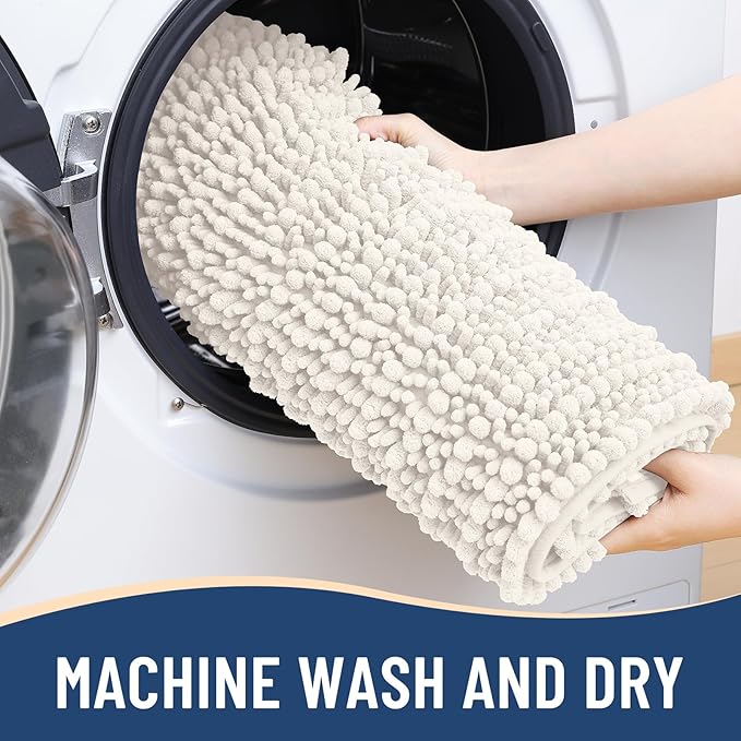 Arotive Luxury Chenille Bathroom Rug Mat, Extra Soft Thick Absorbent Shaggy Bath Rugs, Non-Slip Machine Wash Dry, Plush Bath Mats for Bathroom, Shower and Tub, 47x24, Ivory